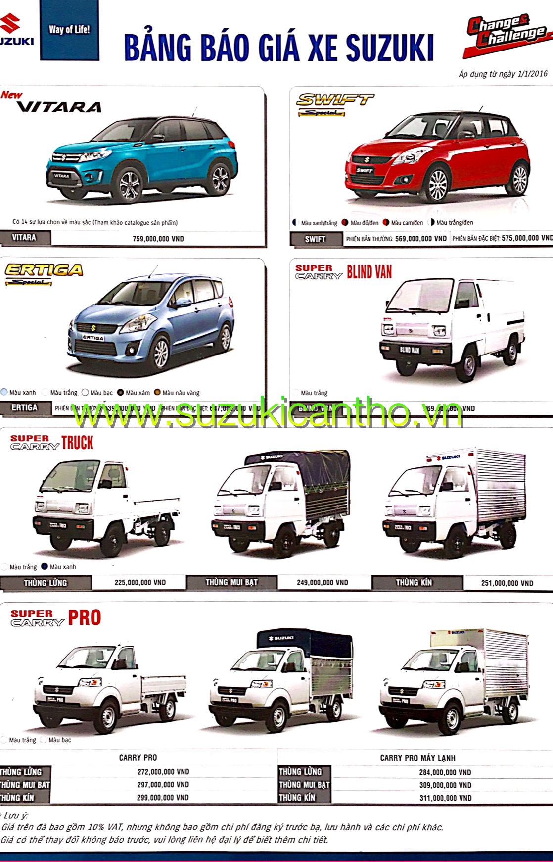 Bảng giá - Suzuki Cần Thơ | Hotline: 0941 737 679